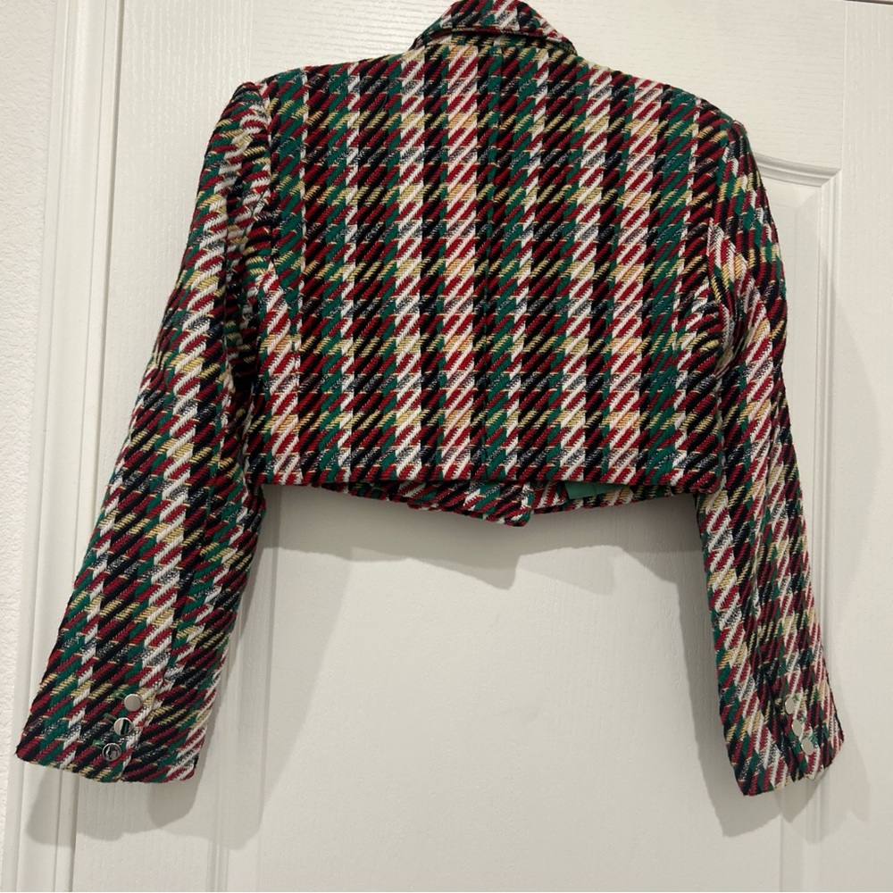 Atoir Tweed Crew Crop Blazer Checker Button Green Black 2 Sm Maje Sandro Style View 5